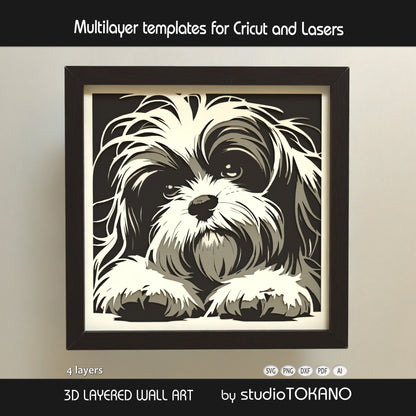 Shih Tzu Shadow Box SVG | Multilayer Fluffy Dog Template | Cricut & Laser