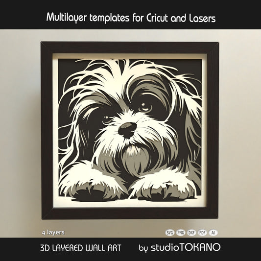 Shih Tzu Shadow Box SVG | Multilayer Fluffy Dog Template | Cricut & Laser