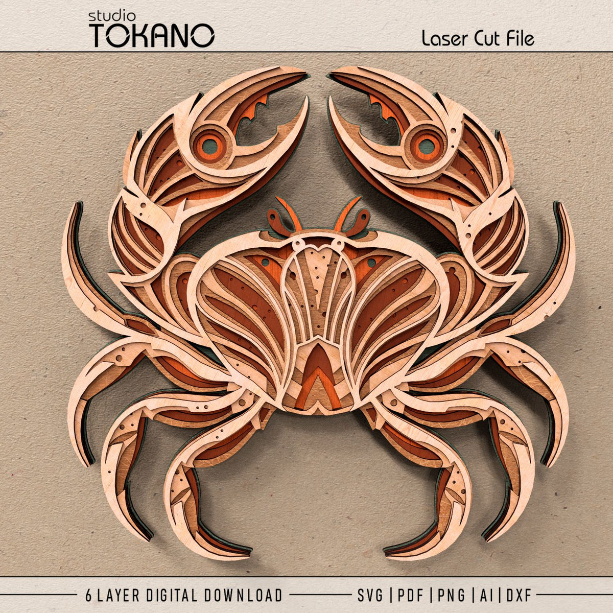 Crab Laser Cut SVG | 6-Layer Symmetrical Wall Art