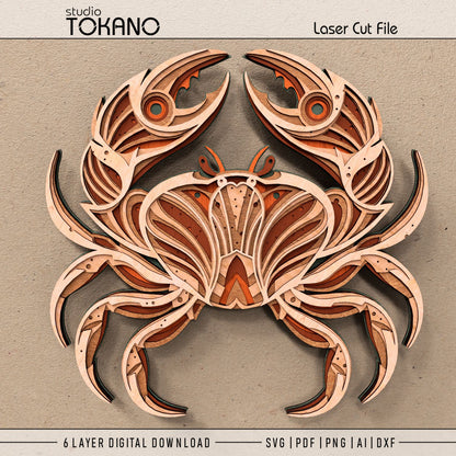 Crab Laser Cut SVG | 6-Layer Symmetrical Wall Art