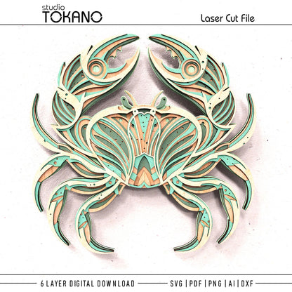 Crab Laser Cut SVG | 6-Layer Symmetrical Wall Art
