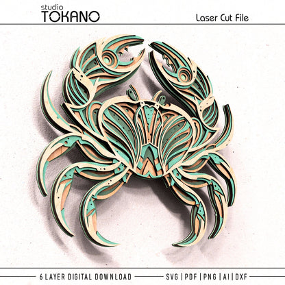 Crab Laser Cut SVG | 6-Layer Symmetrical Wall Art
