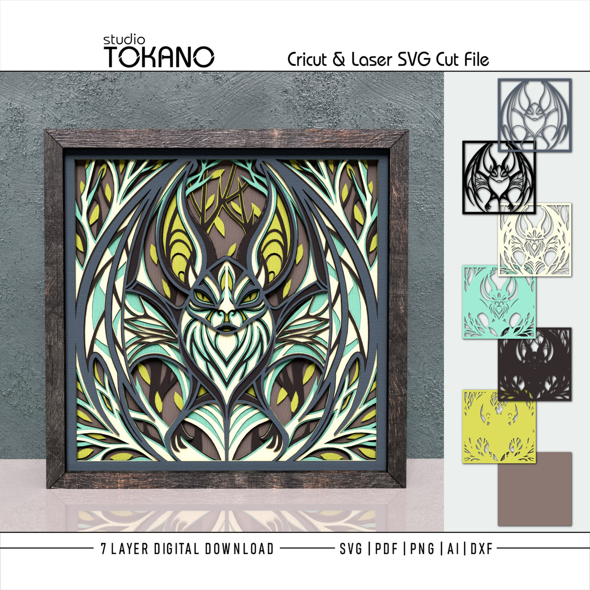 Gothic Bat Shadow Box SVG | 7-Layer Dark Wall Art
