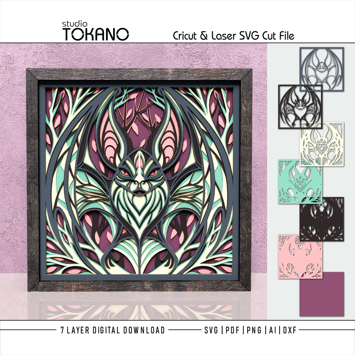 Gothic Bat Shadow Box SVG | 7-Layer Dark Wall Art