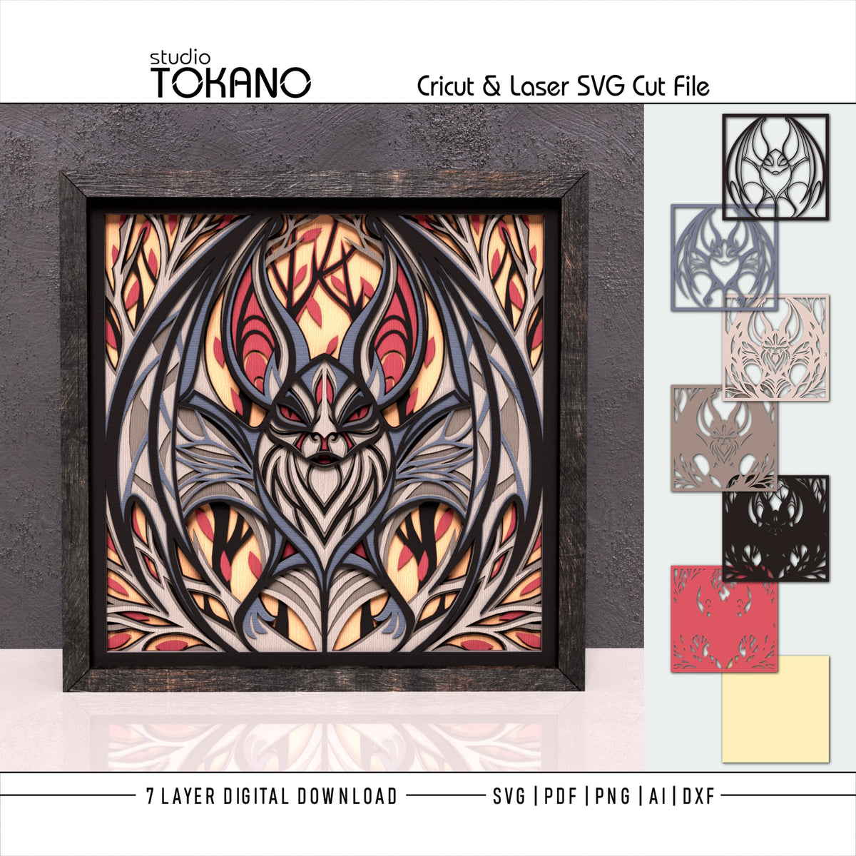 Gothic Bat Shadow Box SVG | 7-Layer Dark Wall Art