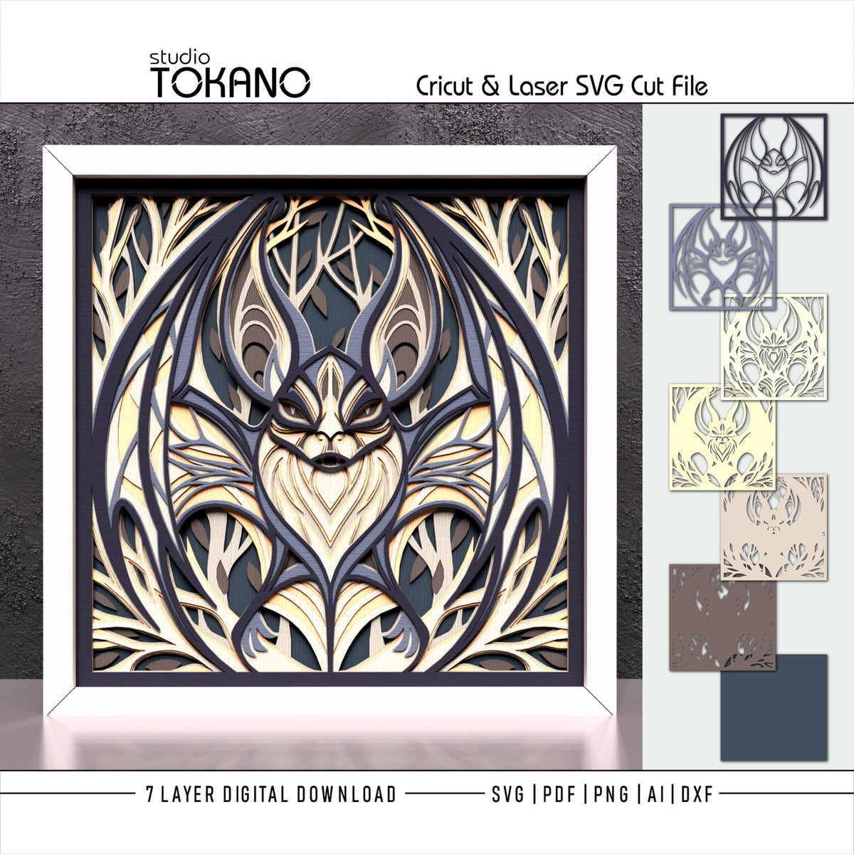 Gothic Bat Shadow Box SVG | 7-Layer Dark Wall Art