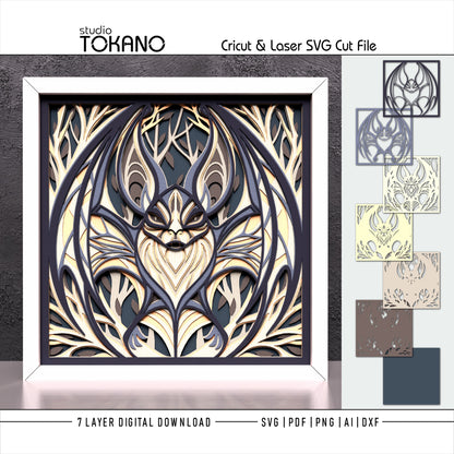 Gothic Bat Shadow Box SVG | 7-Layer Dark Wall Art