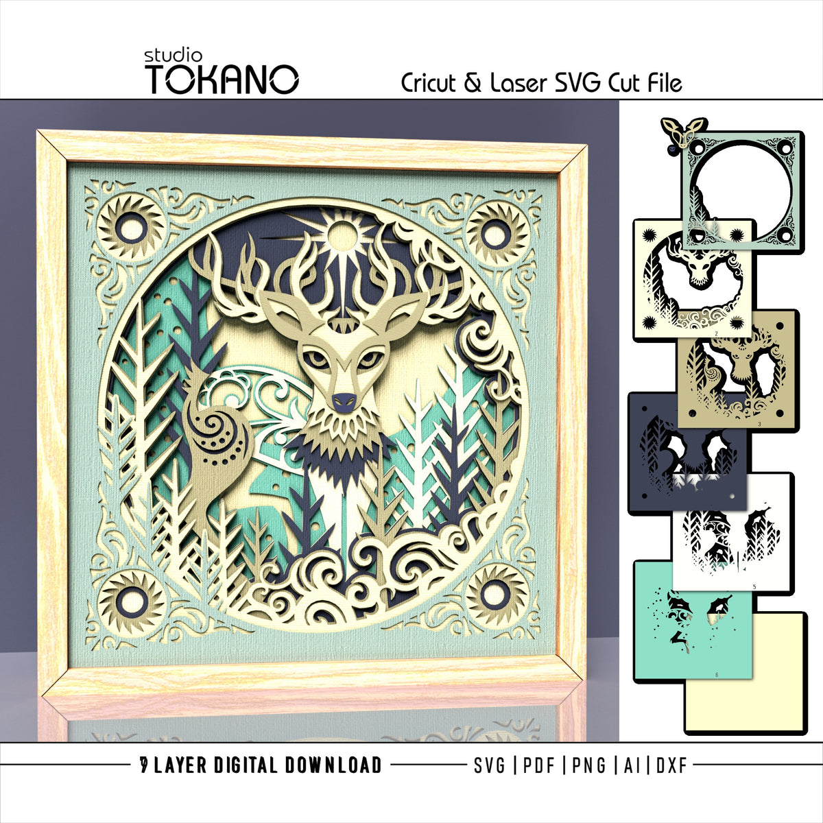 Deer Shadow Box SVG | 7-Layer Winter Wonderland Wall Art