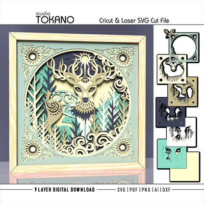 Deer Shadow Box SVG | 7-Layer Winter Wonderland Wall Art