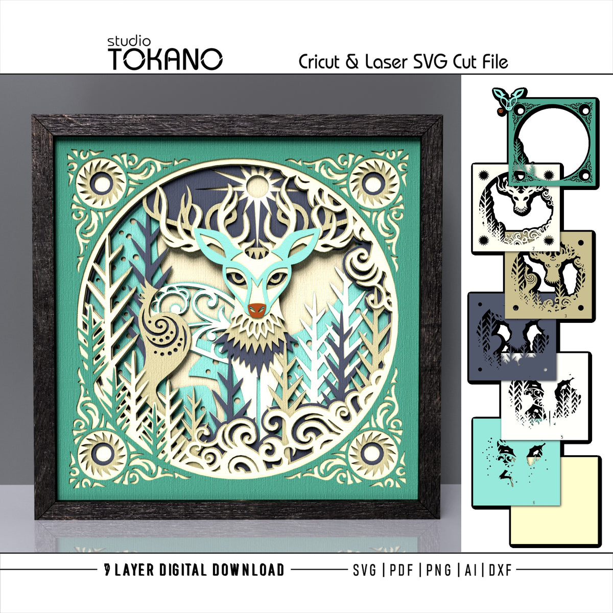 Deer Shadow Box SVG | 7-Layer Winter Wonderland Wall Art