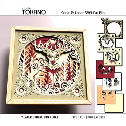 Deer Shadow Box SVG | 7-Layer Winter Wonderland Wall Art