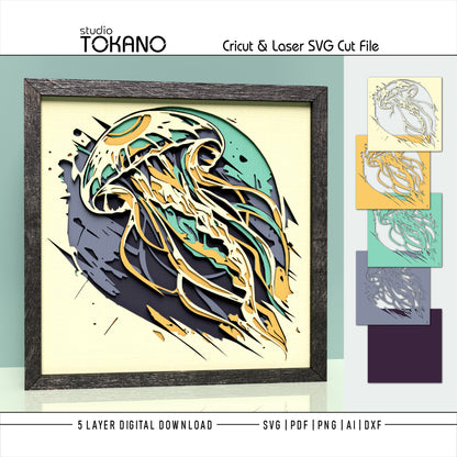 Jellyfish Shadow Box SVG | 5-Layer Sea Life Wall Art