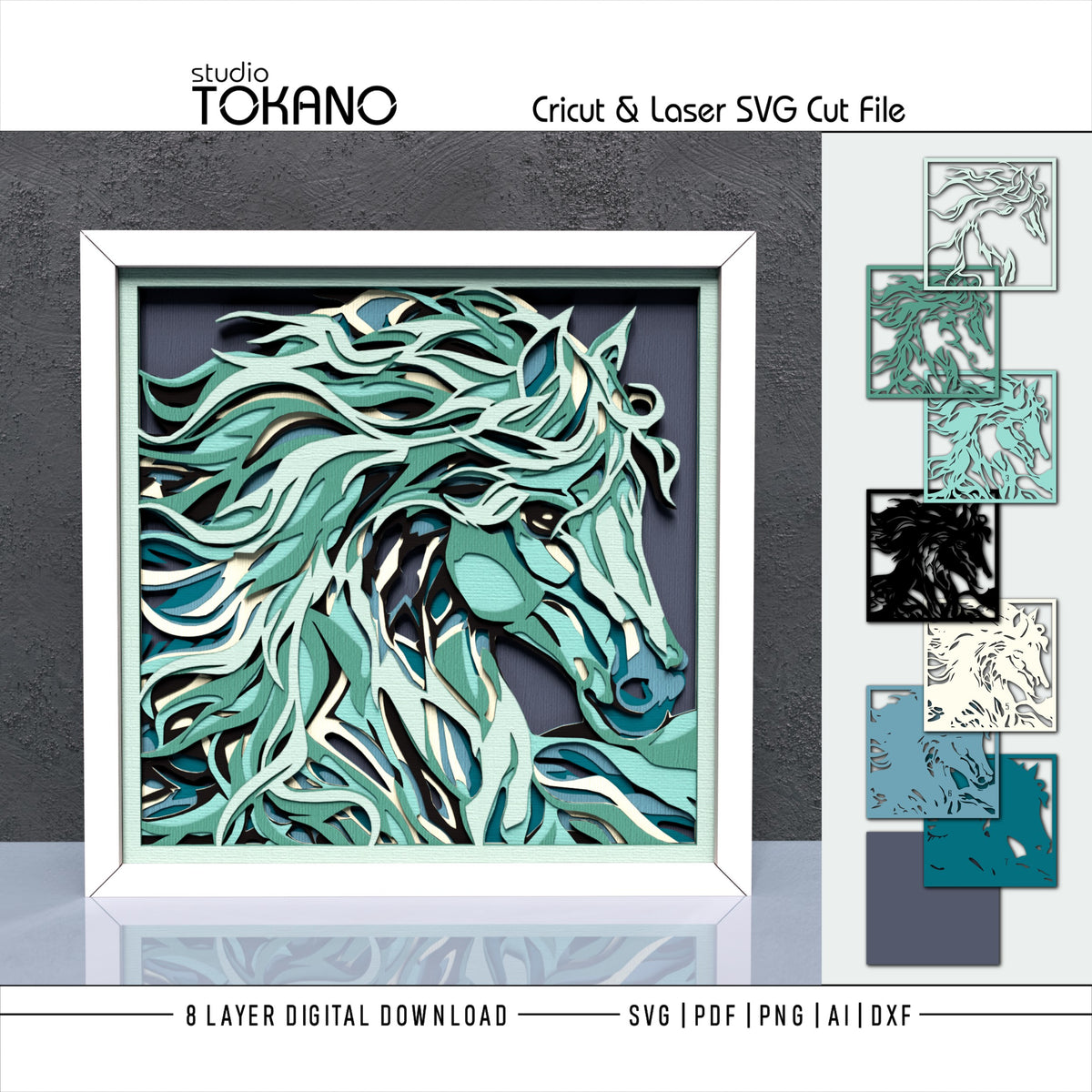 Horse Shadow Box SVG | 8 Layer Wall Art | Cricut & Laser Cut File