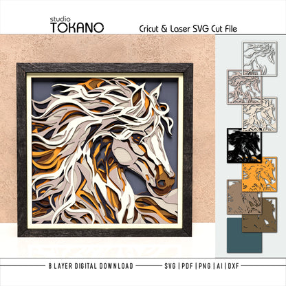 Horse Shadow Box SVG | 8 Layer Wall Art | Cricut & Laser Cut File