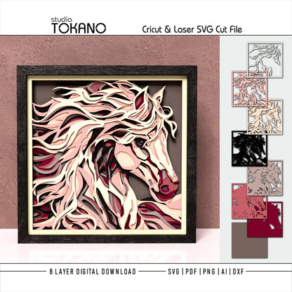 Horse Shadow Box SVG | 8 Layer Wall Art | Cricut & Laser Cut File