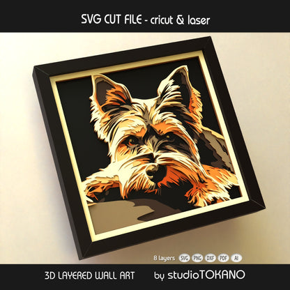 Yorkshire Terrier Shadow Box SVG | 8 Layer Yorkie Dog Portrait | Cricut & Laser