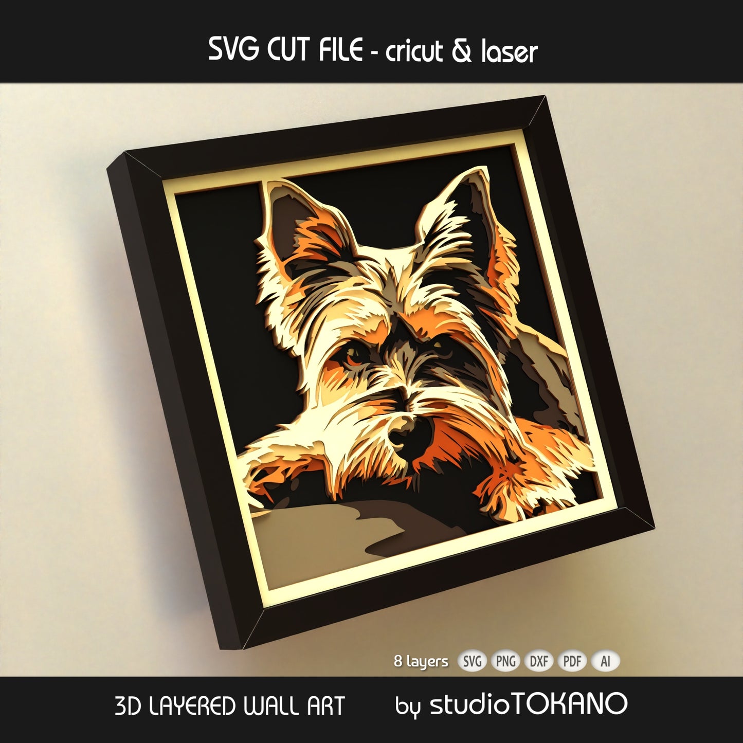 Yorkshire Terrier Shadow Box SVG | 8 Layer Yorkie Dog Portrait | Cricut & Laser