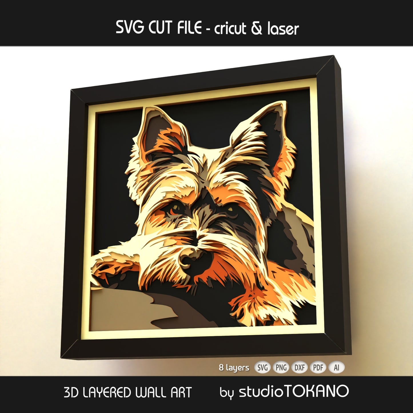 Yorkshire Terrier Shadow Box SVG | 8 Layer Yorkie Dog Portrait | Cricut & Laser