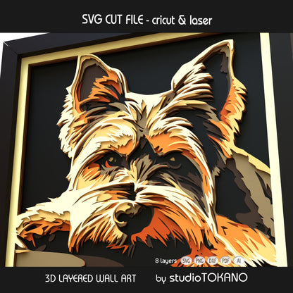Yorkshire Terrier Shadow Box SVG | 8 Layer Yorkie Dog Portrait | Cricut & Laser