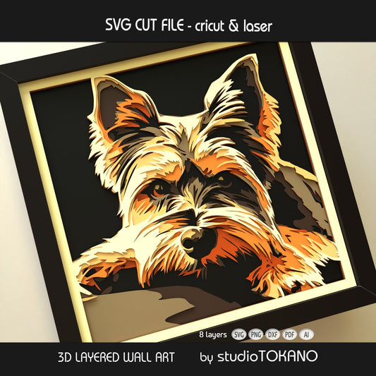 Yorkshire Terrier Shadow Box SVG | 8 Layer Yorkie Dog Portrait | Cricut & Laser