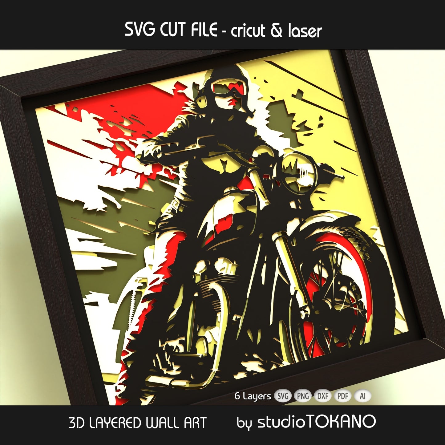 Biker Girl Layered SVG | Motorcycle Woman Papercut Wall Art | Cricut & Laser Cut File