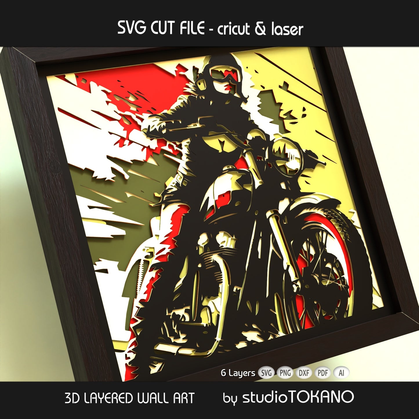 Biker Girl Layered SVG | Motorcycle Woman Papercut Wall Art | Cricut & Laser Cut File