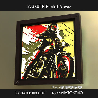Biker Girl Layered SVG | Motorcycle Woman Papercut Wall Art | Cricut & Laser Cut File