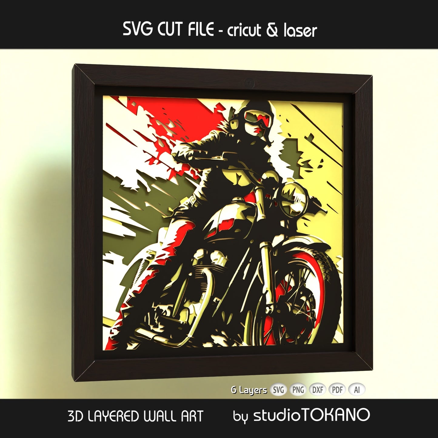 Biker Girl Layered SVG | Motorcycle Woman Papercut Wall Art | Cricut & Laser Cut File
