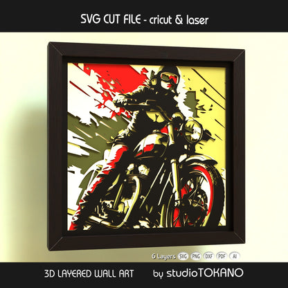 Biker Girl Layered SVG | Motorcycle Woman Papercut Wall Art | Cricut & Laser Cut File