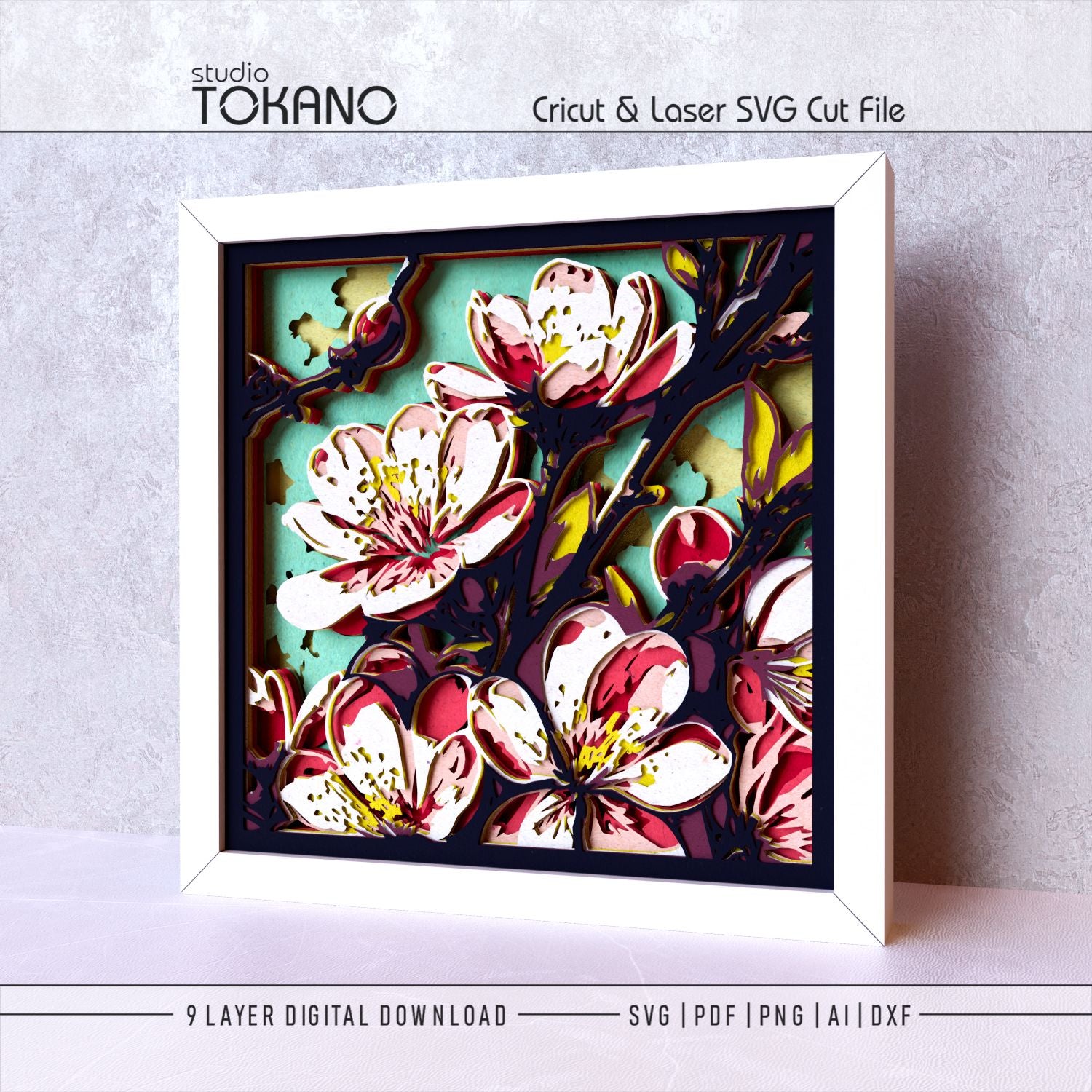 Cherry Blossom SVG Shadow Box | Layered Sakura Papercut File