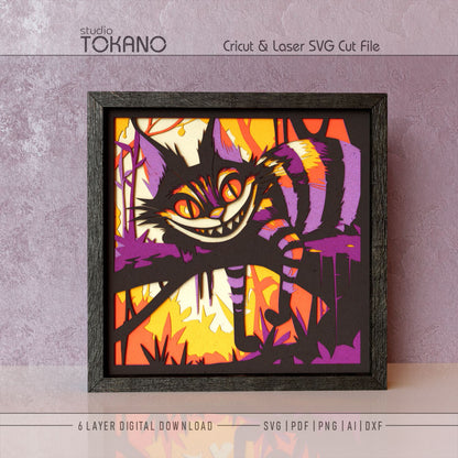 Cheshire Cat Shadow Box SVG | 6 Layer Wonderland Wall Art | Cricut & Laser Cut File