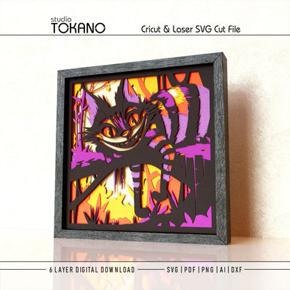 Cheshire Cat Shadow Box SVG | 6 Layer Wonderland Wall Art | Cricut & Laser Cut File