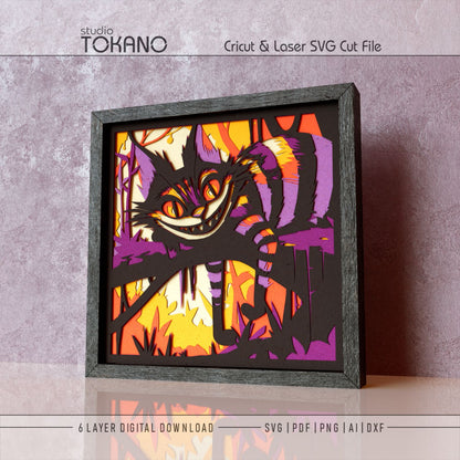 Cheshire Cat Shadow Box SVG | 6 Layer Wonderland Wall Art | Cricut & Laser Cut File