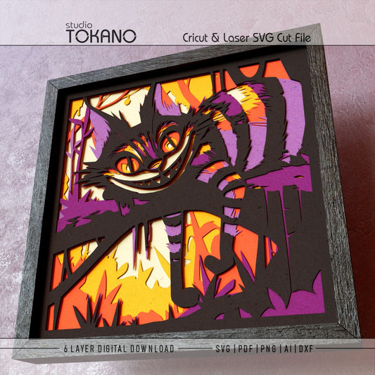 Cheshire Cat Shadow Box SVG | 6 Layer Wonderland Wall Art | Cricut & Laser Cut File