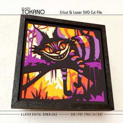 Cheshire Cat Shadow Box SVG | 6 Layer Wonderland Wall Art | Cricut & Laser Cut File