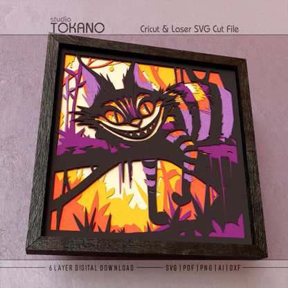 Cheshire Cat Shadow Box SVG | 6 Layer Wonderland Wall Art | Cricut & Laser Cut File