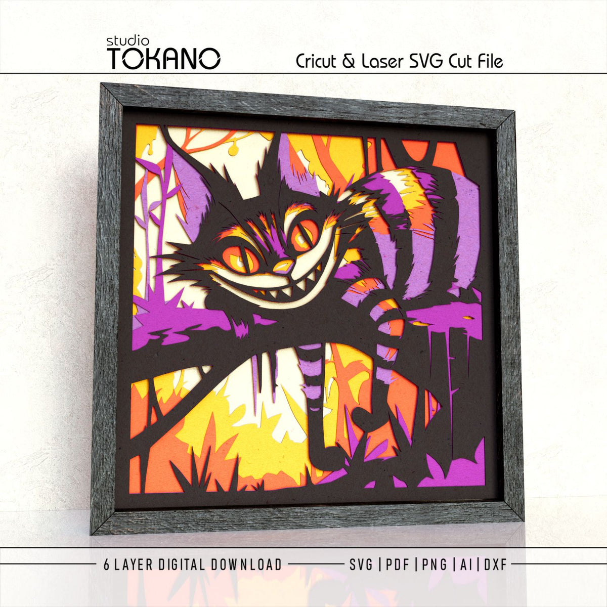 Cheshire Cat Shadow Box SVG | 6 Layer Wonderland Wall Art | Cricut & Laser Cut File
