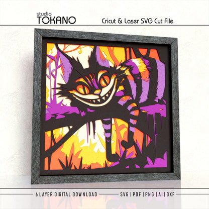 Cheshire Cat Shadow Box SVG | 6 Layer Wonderland Wall Art | Cricut & Laser Cut File