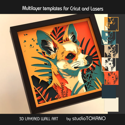 Chihuahua shadow box SVG layer guide showing the separate papercut layers and color arrangement for Cricut and laser cut assembly.