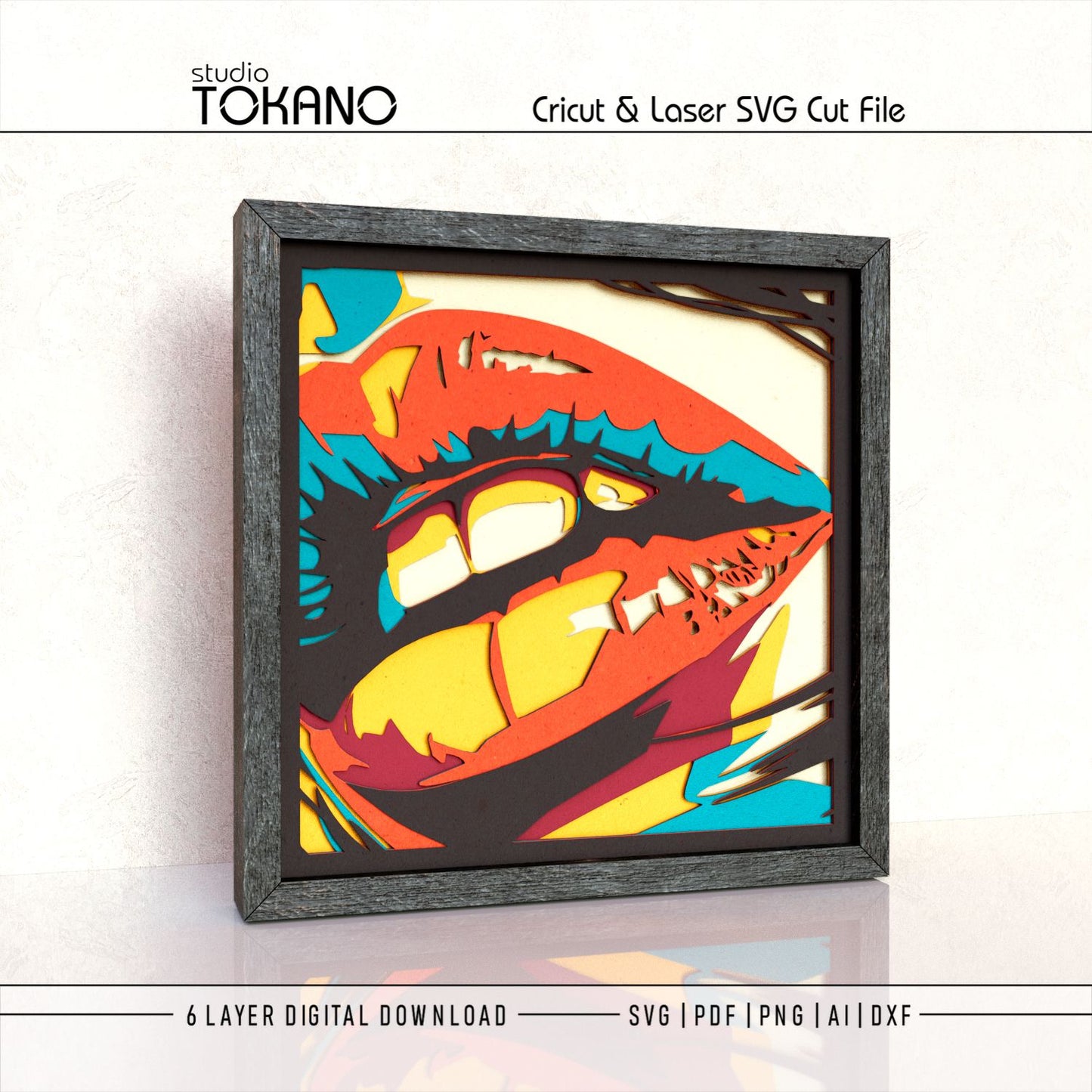 Colorful lips layered paper art displayed as modern pop art decor with bright cardstock accents and strong 3D depth.