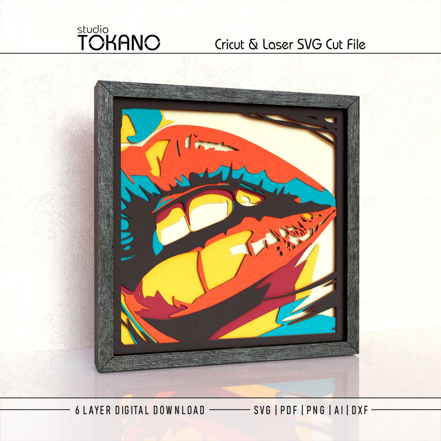 Colorful lips layered paper art displayed as modern pop art decor with bright cardstock accents and strong 3D depth.