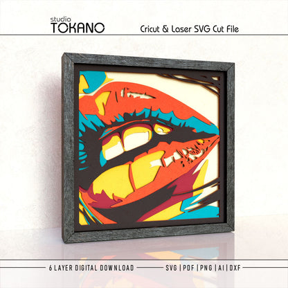 Colorful lips layered paper art displayed as modern pop art decor with bright cardstock accents and strong 3D depth.