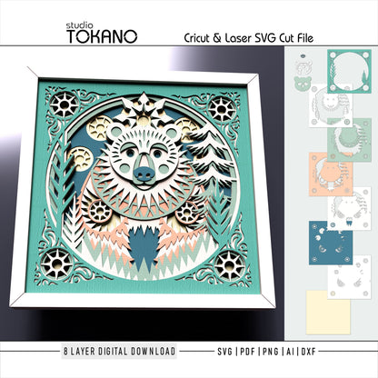 Bear Shadow Box SVG | 8-Layer Winter Wonderland Wall Art