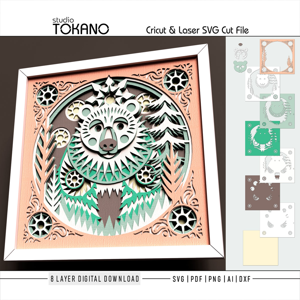 Bear Shadow Box SVG | 8-Layer Winter Wonderland Wall Art