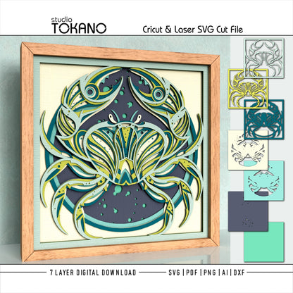 Crab Shadow Box SVG | 7 Layer Sea Life Wall Art | Cricut & Laser Cut File