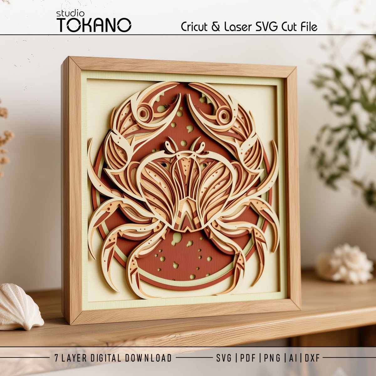 Crab Shadow Box SVG | 7 Layer Sea Life Wall Art | Cricut & Laser Cut File