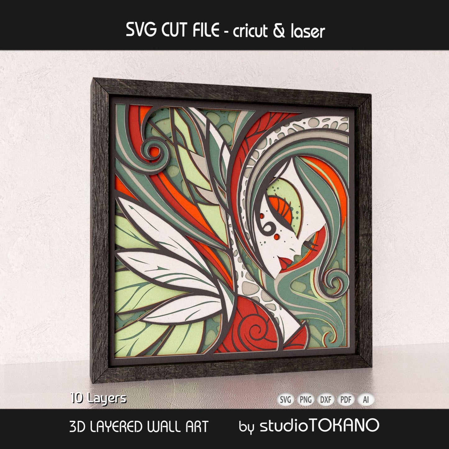Side-angle view of the forest fairy shadow box SVG showing clean cut edges, layered cardstock depth, and 3D papercut construction.