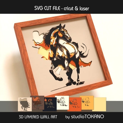 Horse layered SVG layer guide showing the separate papercut layers and color arrangement for Cricut and laser cut assembly.