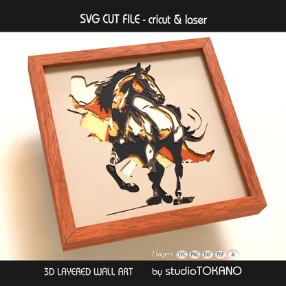 Horse shadow box SVG shown as finished framed wall art, perfect for horse lover gifts, rustic decor, and layered paper craft projects.