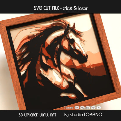 Horse layered SVG shown in a framed mockup, with strong depth, clean cardstock layers, and a finished farmhouse wall art look.